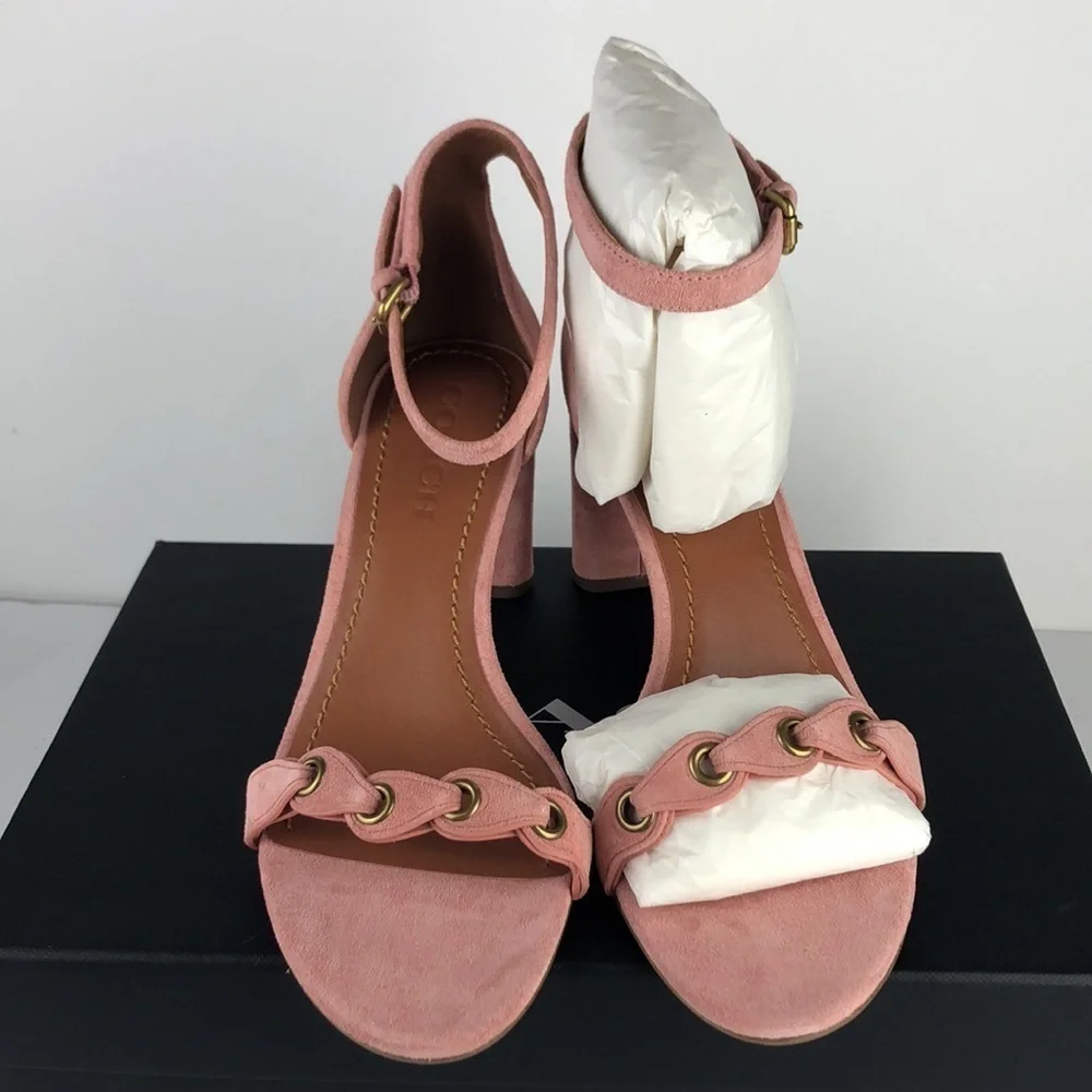 NEW Coach Chain Link Strap Suede Peep Toe Ankle Strap Sandals Heels 8